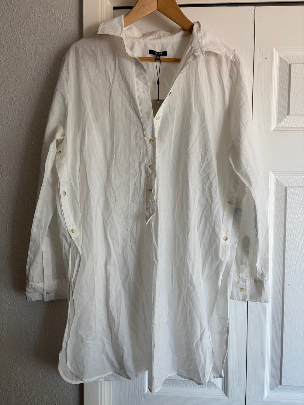 NWT NYDJ Weekend Oversized Long Tunic Optic White 100% Cotton Natural Fibers
